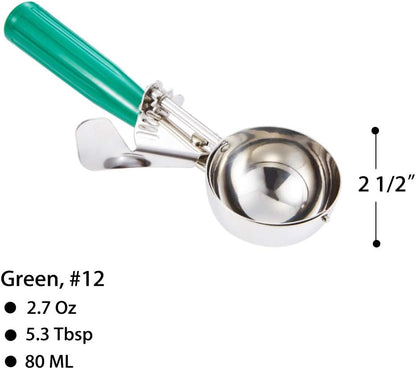 Saebye Portion Scoop - #8 (4 oz) - Disher, Large Ice Cream Scoop with Trigger, Cookie Scoop, Food Scoop, Muffin Scoop - Portion Control - 18/8 Stainless Steel, Grey Handle