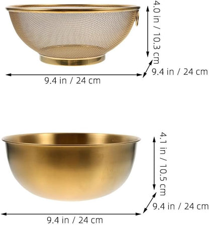 Amosfun Stainless Steel Colander Rice Strainer With Mixing Bowl - Rice Filter Basket Washing Bowl Space-saving Design Easy to Use