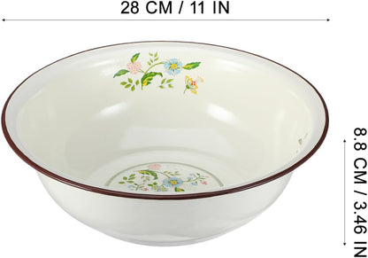 Enamel mixing bowls Vintage Enamelware Washing Basin Kitchen Bowl Porcelain Egg Beating Bowl Plate Dish for Fruit Salad Pasta Dinner Random Style