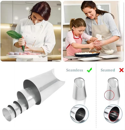 8 Pcs Rose Flower Piping Tips Set,Petal Icing Tips,PipingRose Nozzle,Stainless Steel Cake Decorating Pastry Tools, for CakeDecorating,with A Cleaning Brush (Rose-8pcs)