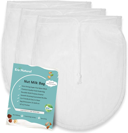 Nut Milk Bag Reusable 3 Pack 12" x 10" Cheesecloth Bags for Straining Almond/Soy Milk Greek Yogurt Strainer Milk Nut Bag for Cold Brew Coffee Tea Beer Juice Fine Nylon Mesh Cheese Cloth