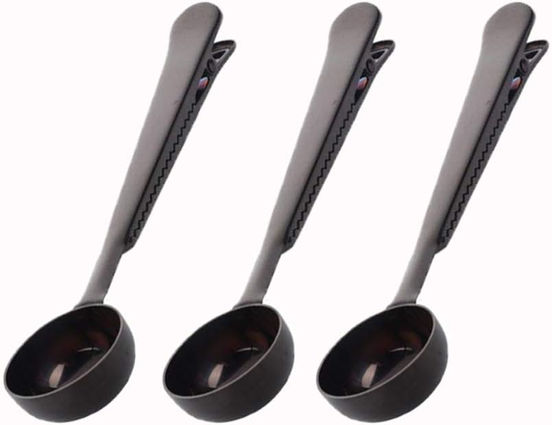 3 PCS Coffee Scoop with Clip 2 in 1 Stainless Steel 1 tbsp Ground Measuring Spoon with Bag Clip for Coffee Tea