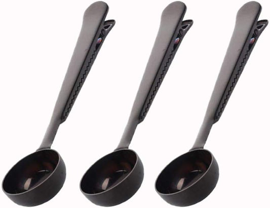3 PCS Coffee Scoop with Clip 2 in 1 Stainless Steel 1 tbsp Ground Measuring Spoon with Bag Clip for Coffee Tea