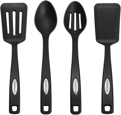 Farberware Kitchen Utensil Gift Set, 4-Piece Silicone & Plastic Tools with Whisk, Spatula, Spoon Spatula & Basting Brush, Heat Resistant Kitchen Gadget Set, Dishwasher Safe