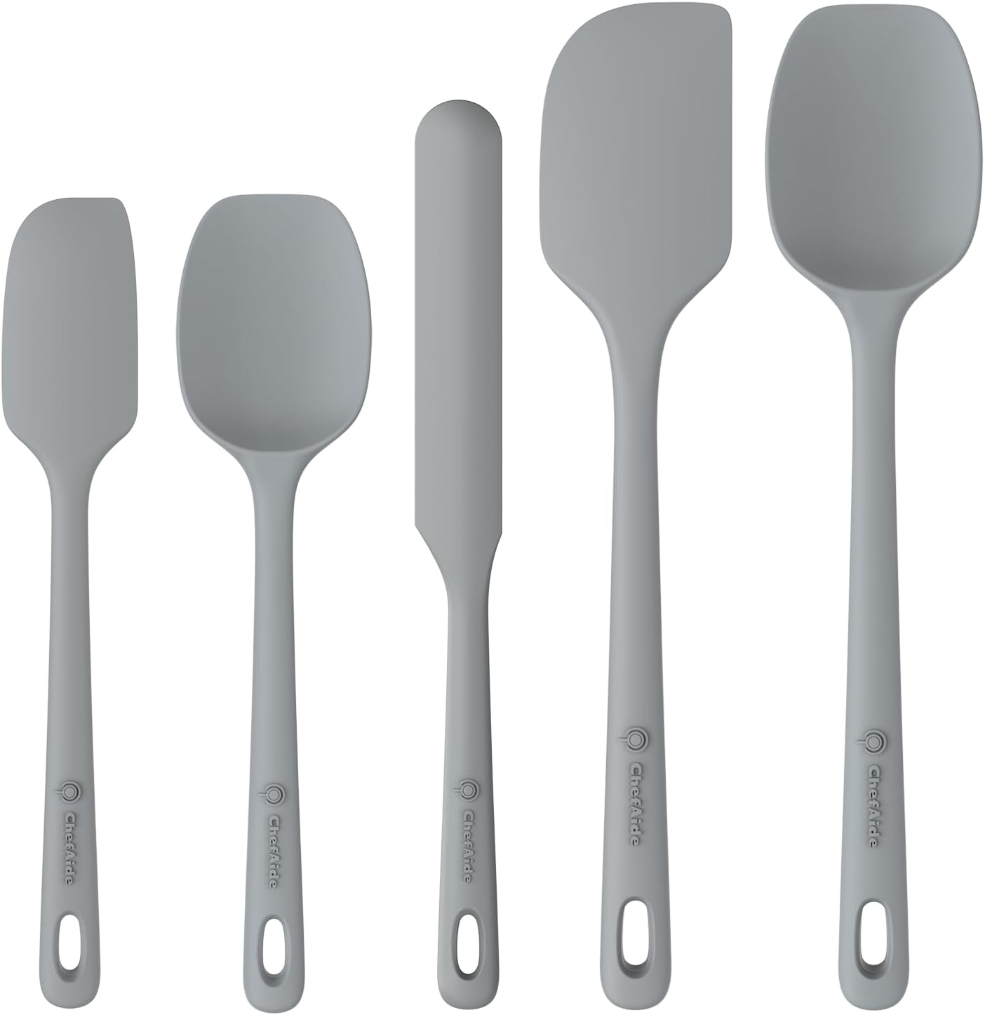 ChefAide 5 Pieces Silicone Spatula Set, Food Grade Rubber Spatula, Upgrade Strong Handle with Ergonomic Grip, Heat Resistant Up to 600°F for Nonstick Cookware, Cooking