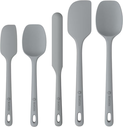 ChefAide 5 Pieces Silicone Spatula Set, Food Grade Rubber Spatula, Upgrade Strong Handle with Ergonomic Grip, Heat Resistant Up to 600°F for Nonstick Cookware, Cooking