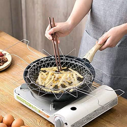 304 Stainless Steel Foldable Steam Rinse Strain Fry Basket Strainer Net Kitchen Cooking Tool for Fried Food or Fruits