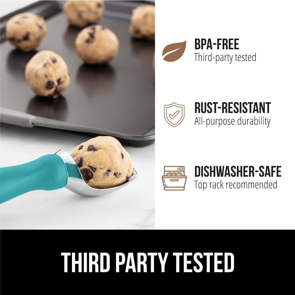 GORILLA GRIP® Heavy Duty Ice Cream Scoop, BPA-Free, Dishwasher Safe, Comfortable Zinc Alloy Handle, Professional Scooper for Hard Gelato, Sorbet, Cookie Dough, Melon, Round Cones, Kitchen Tool, Blue