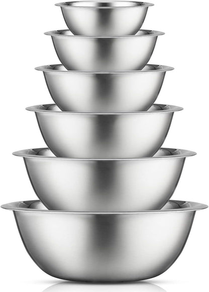 JoyJolt Stainless Steel Mixing Bowl Set of 6-5qt to 0.5qt Nesting Bowls for Dough, Batter & Baking