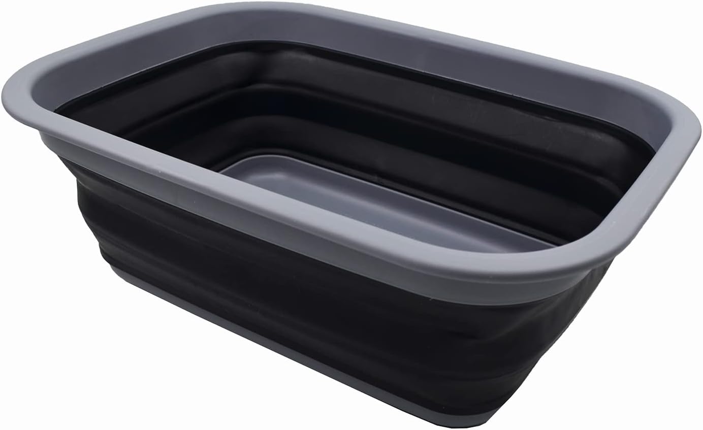 SAMMART 9.2L (2.37Gallon) Collapsible Wash Basin - Foldable Outdoor Picnic Basket - Portable Plastic Tub - Space Saving Storage Container with Size : 15.3 x 11.2 x 5.5/1.5" (M, Gray)