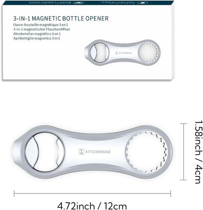 KITCHENDAO Magnetic Beer Bottle Opener for Refrigerator, Twist-off/Pry-off Opener, Pop-can Opener, Heavy Duty Steel Die-Cast Construction with Magnets, Stick to Fridge for Easy Storage, Gift for Men
