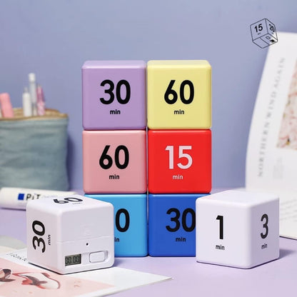 Feilifan Cube Timer, Productivity Cube Rotating Timer for Kitchen Studying Workout Classroom Kids ADHD 1-3-5-10 Minute Preset, White