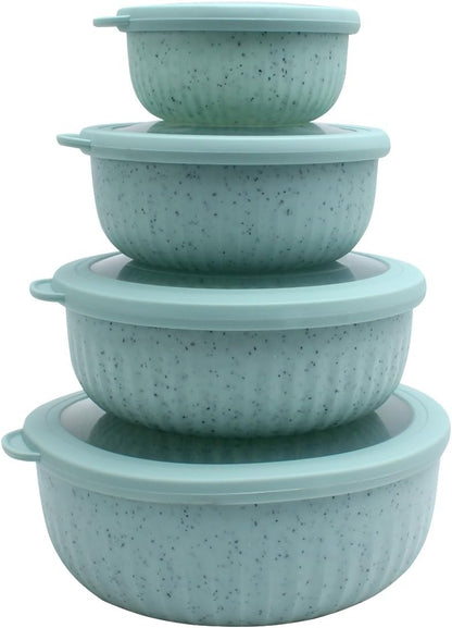COOK WITH COLOR Prep Bowls with Lids- Wide and Deep Nesting Plastic Small Mixing Bowl Set with Lids, 8 Piece Set - Wide Bowls, Blue