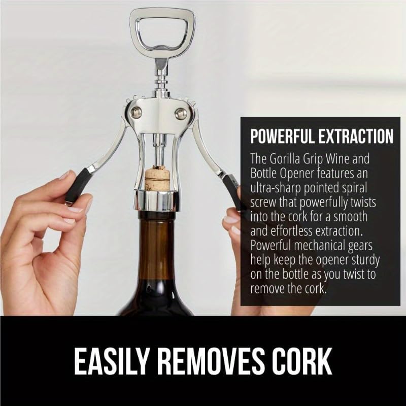 Wing Corkscrew Wine Opener, Zinc Alloy Heavy-Duty Cork Extractor, Multi-Functional Bottle Opener for Wine Enthusiasts, Kitchen, Bar & Home Use