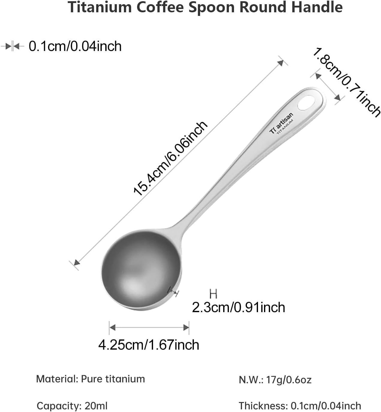 Titanium Coffee Measuring Scoop 35ml, Titanium Coffee Beans Spoon with Long Handle, Tablespoon Scooper for Ground Coffee, Loose Tea and Powder(Ice Flowers-35ml)