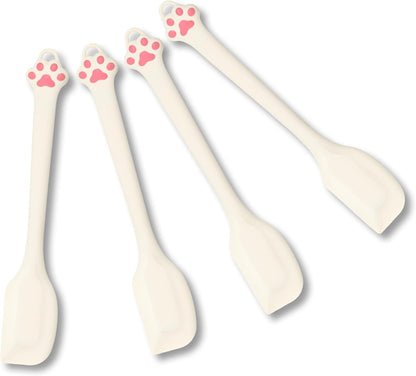 Cute Cat Paw Silicone Spatula Set - High Heat Resistant Rubber Scraper for Baking & Cooking, BPA-Free Non-Stick Kitchen Utensils, Adorable Cat Lover Gifts(2 Pack, 8.5 Inch, Cream)