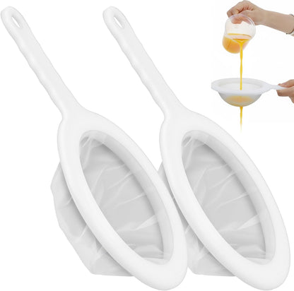 Grevosea 2 Pcs Fine Mesh Strainer Small Plastic Juice Strainer After Juicing Fine Mesh Sieve with Handle Cheese Cloths for Straining Tea Coffee Juice Yogurt and Soup Kitchen Accessories (200 Mesh)