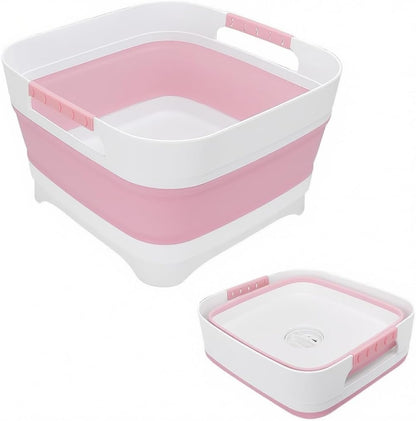Collapsible Dish Basin with Drain Plug, 2.4 Gal 9L Foldable Wash Basin, Portable Sink Tub for Kitchen, Baby Bottles, Camping, RV, Vegetable Washing and Beverage Tub, Gray