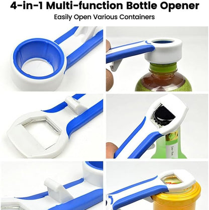 Soda Bottle Opener Tool 4-in-1 Grip Bottle Opener Lids off Jar Opener for Easy Opening Twist Caps Canning Lids Can Tabs Multifunctional Plastic Tool Kitchen Gadgets for Arthritis Relief