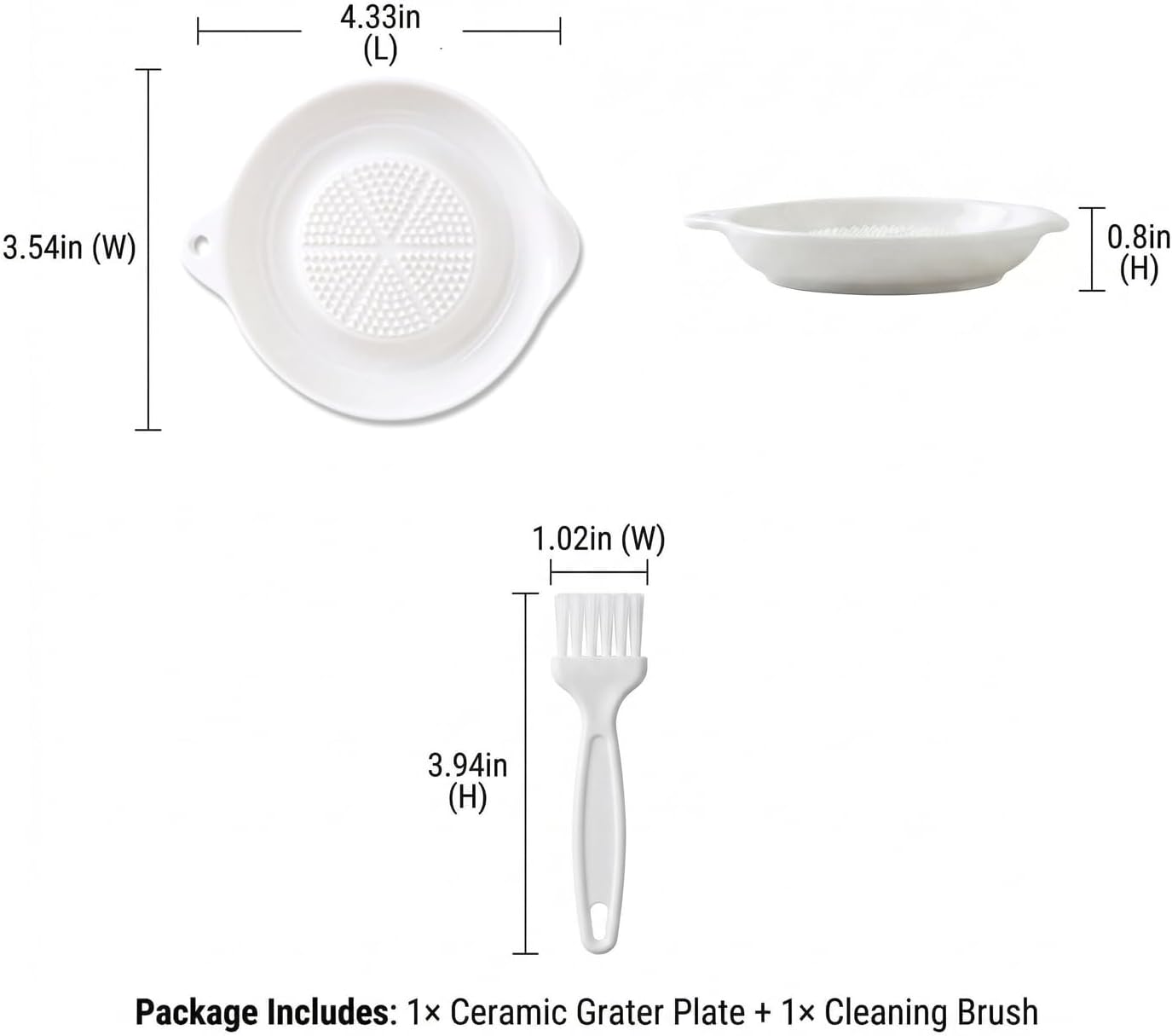 Ceramic Garlic Grater Plate, Ginger Grinder & Garlic Mincer with Raised Teeth, Multi-Function Manual Grater, Vegetables, Fruit & Spices, White (Round)