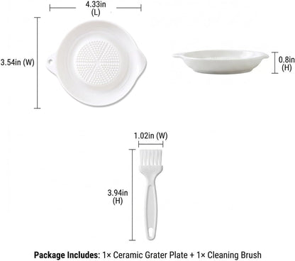 Ceramic Garlic Grater Plate, Ginger Grinder & Garlic Mincer with Raised Teeth, Multi-Function Manual Grater, Vegetables, Fruit & Spices, White (Round)