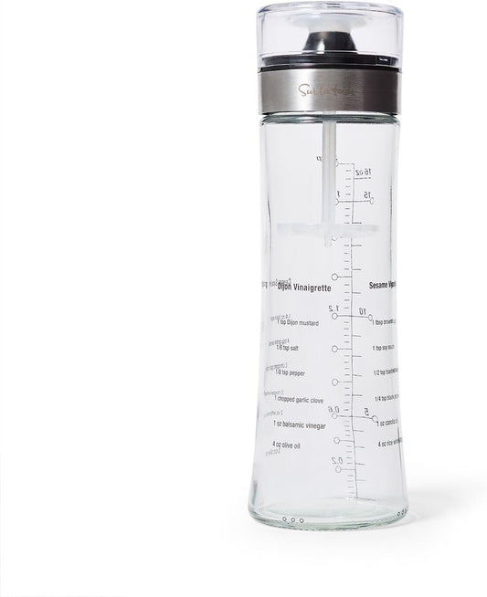 Sur La Table Salad Dressing Shaker – 18 oz Glass Bottle with Emulsifying Wand, Measurement Markings & Built-In Recipes – Mix Vinaigrettes & Caesar Dressings Easily