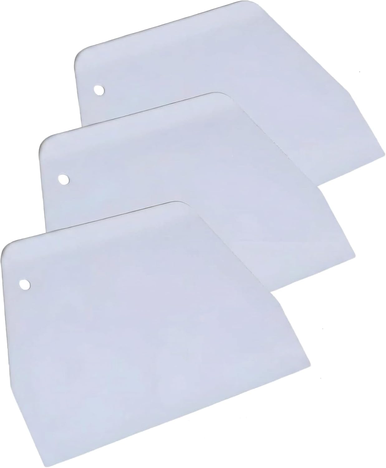 3-Piece Trapezoidal Plastic Scraper, Multi-Function Kitchen Tool, Bench Scraper, Dough Scraper, for Kitchen Restaurant, Flat Top Griddle Baking, Bread, Pizza, White (6.1x4.1 Inches)