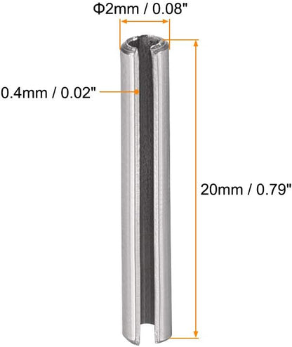 uxcell Slotted Spring Pin - M4 x 30mm 304 Stainless Steel Split Spring Roll Dowel Pins Plain Finish 20Pcs
