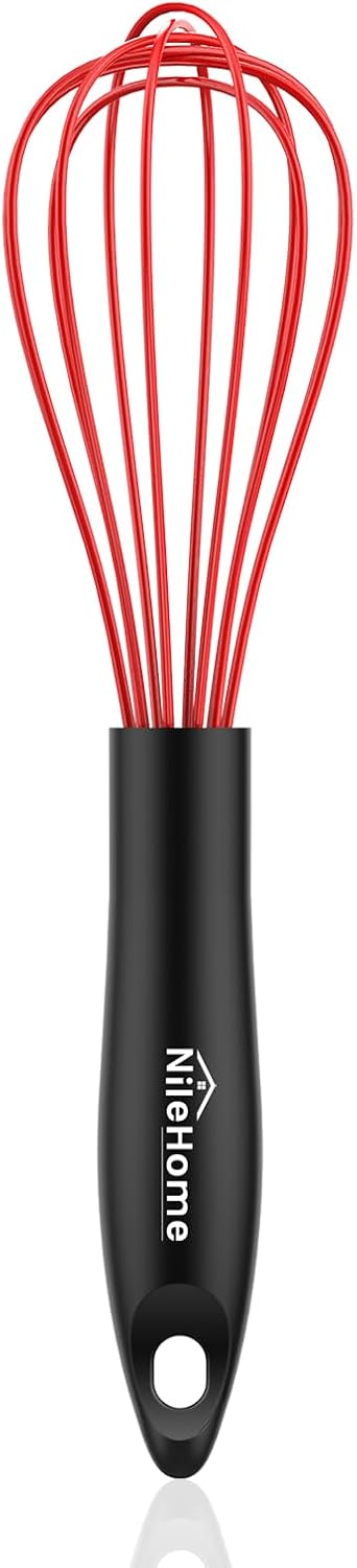 NileHome Silicone Whisk Set 8" 10" 12" Kitchen Whisk Kitchen Wisk Wire Whisks for Cooking, Whisking, Blending, Beating, Stirring-Black 3 Pack