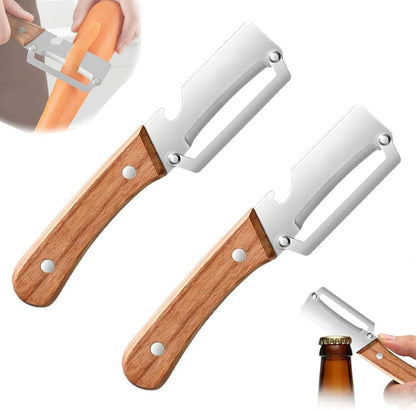 Premium Vegetable Peeler with Wooden Handle and Bottle Opener,Multi-Functional Vegetable Peeler for Kitchen, 2-In-1 Stainless Steel Kitchen Tool, for Fruit Veggie, Includes Bottle Opener (3-In-1 2PCS)