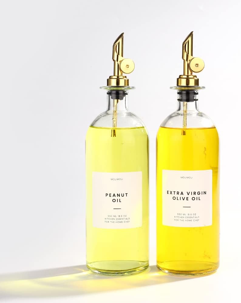 Molimoli - Premium Olive Oil Dispenser Bottles for Kitchen with Pourer - Oil and Vinegar Dispenser Set, Glass Dispenser for Kitchen, Dispenser Bottle of 350ml - Set of 2