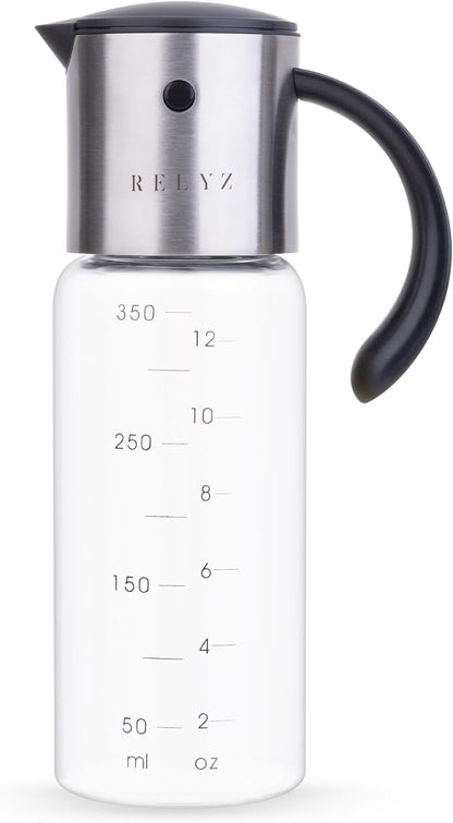 Large Olive Oil Dispenser Bottle, 17oz Glass Oil Dispenser for Kitchen with Drip-Free Stainless Steel Spout, Leak-Proof, with Measurement Markings for Cooking, Vinegar, & Soy Sauce - Dishwasher Safe