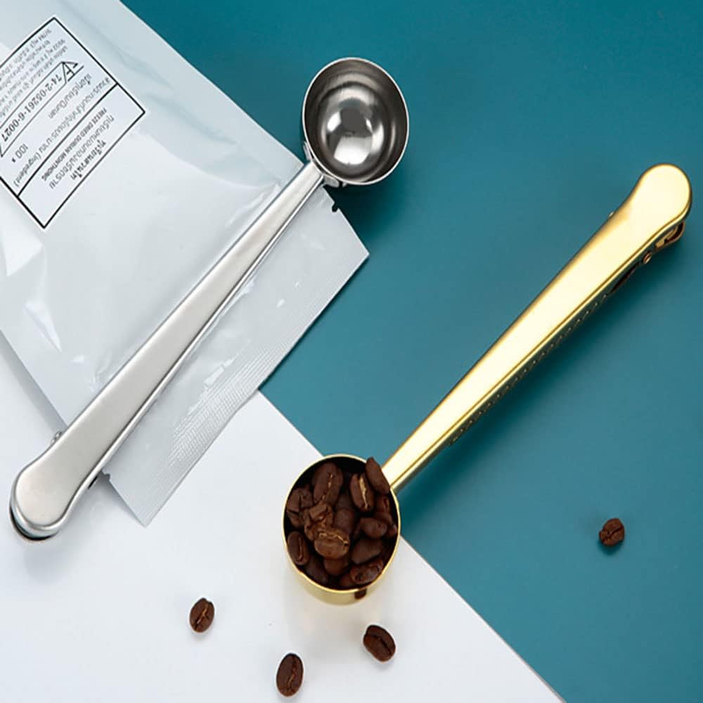Coffee Scoop Clip Stainless Steel Tablespoon Coffee Spoon With long handle Multifunction Sealing Bag Clip For Tea, Coffee, Protein Powder, Instant Drinks, Kitchen Tools