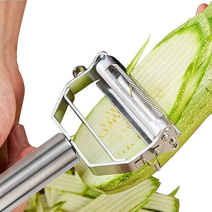 2 in 1 Stainless Steel Julienne Vegetable Peeler Multi-Functional Fruit & Veggie Shredder Slicer and Grater for Potatoes, Carrots, Cucumbers (Silver) Pack of 1