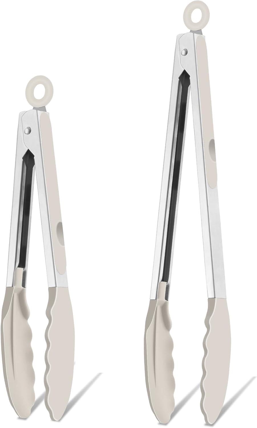 TeamFar Kitchen Tongs, 9" and 12" Stainless Steel Cooking Tongs with Silicone Tips for Cooking Grilling Serving & BBQ, Heat Resistant Silicone Tongs, Locking Design & Dishwasher Safe, Set of 2 & Khaki