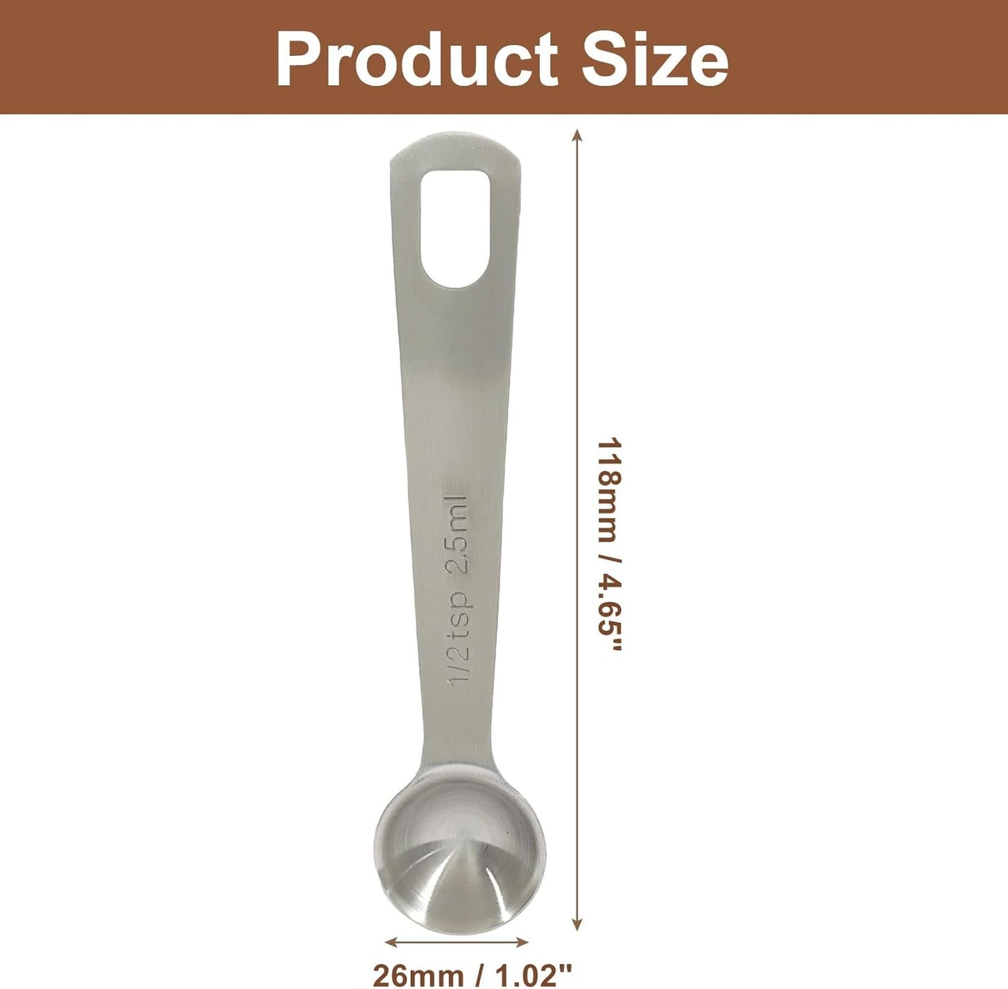 2Pcs 2/3 Tablespoon (2/3 Tbsp | 2 Tsp | 10 Ml | 10 Cc) Stainless Steel Measuring Spoons, 2 Teaspoon Metal Single Measuring Spoon for Measuring Coffee Powder, Grains and Loose Tea