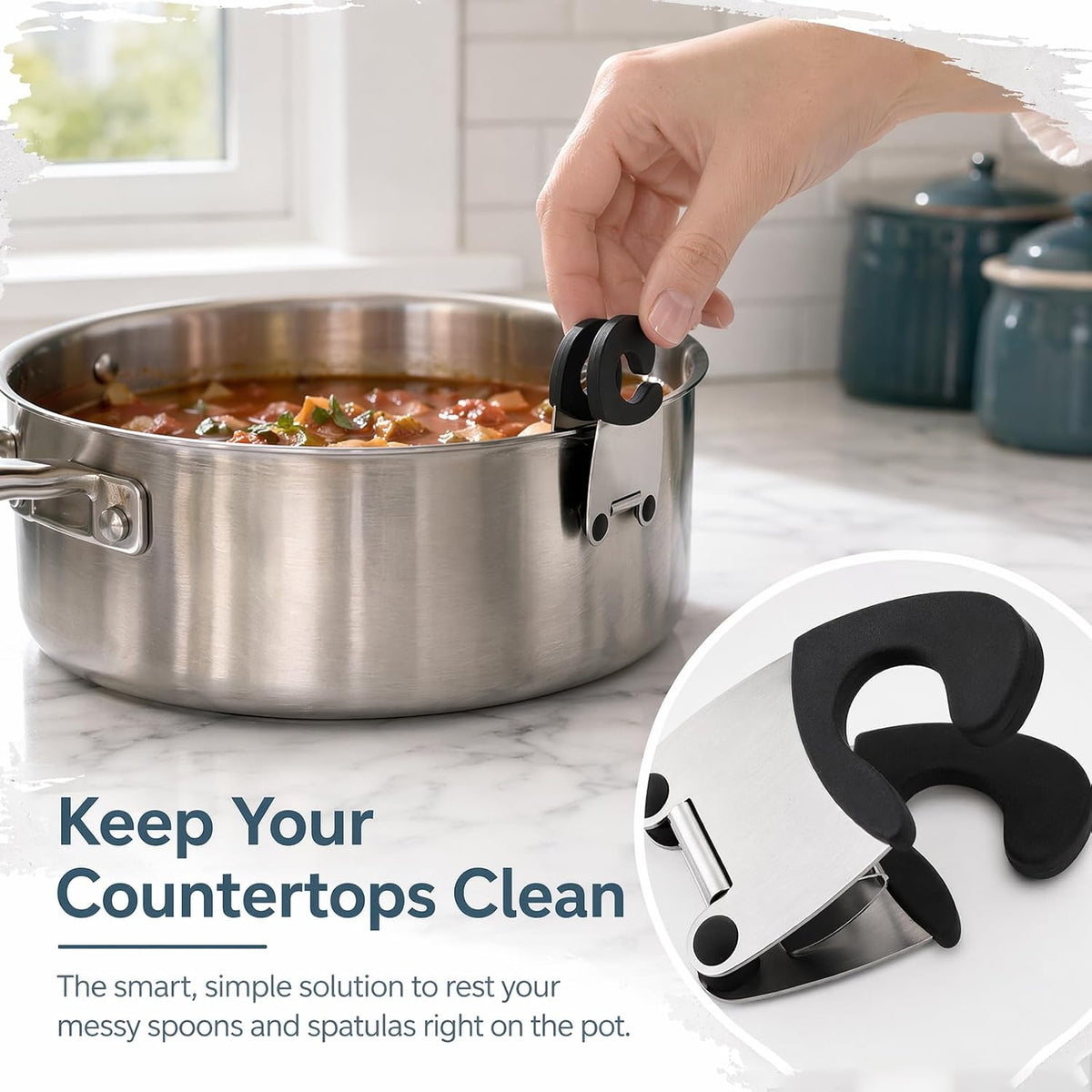 Pot Spoon Holder Pot Clip Holder Anti Scald Silicone Grip for Spoon Spatula Fork Cooking Utensils Spoon Rest Kitchen Accessories Tools 4 pieces (Black)