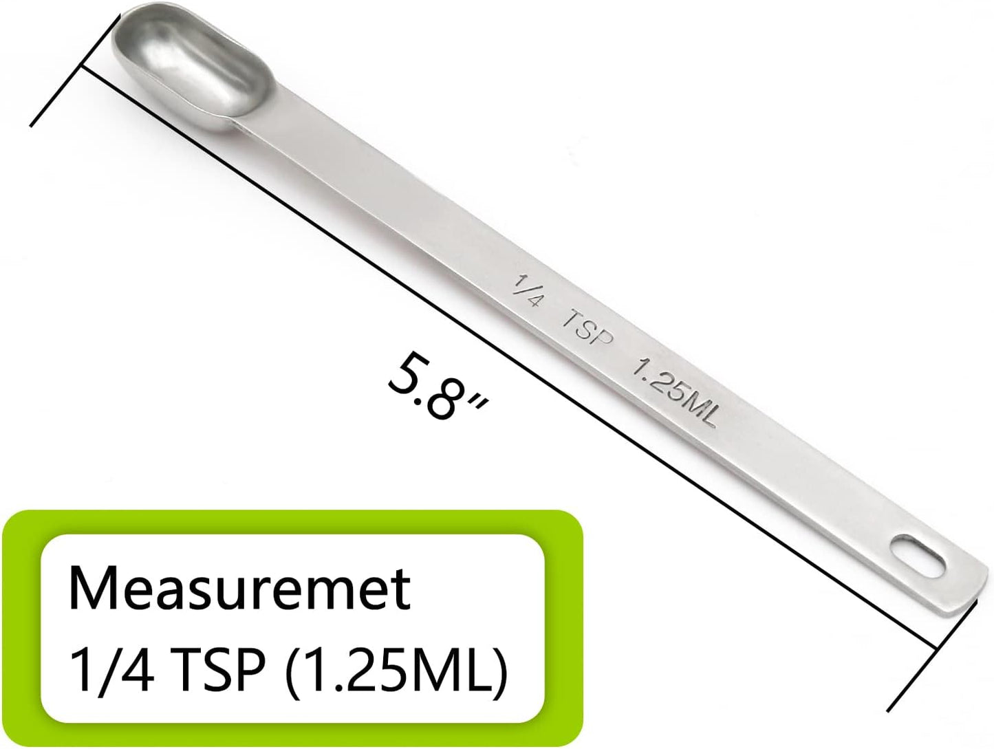 2PCS 1tsp (1/3tbsp, 5ml) Single Measuring Spoon, Stainless Steel Long Handle Individual Teaspoons Only