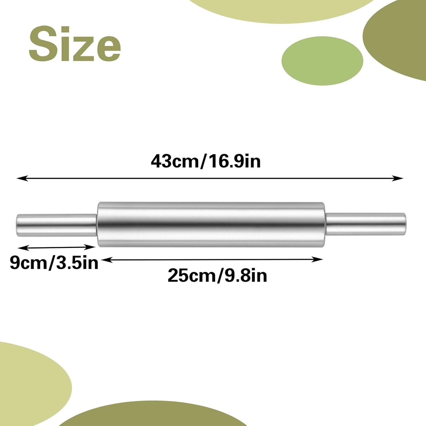 17'' Stainless Steel Rolling Pin, Smooth Dough Roller for Baking, Pizza, Chapati, Cookies, Noodles, Dough Pie, Easy to Clean