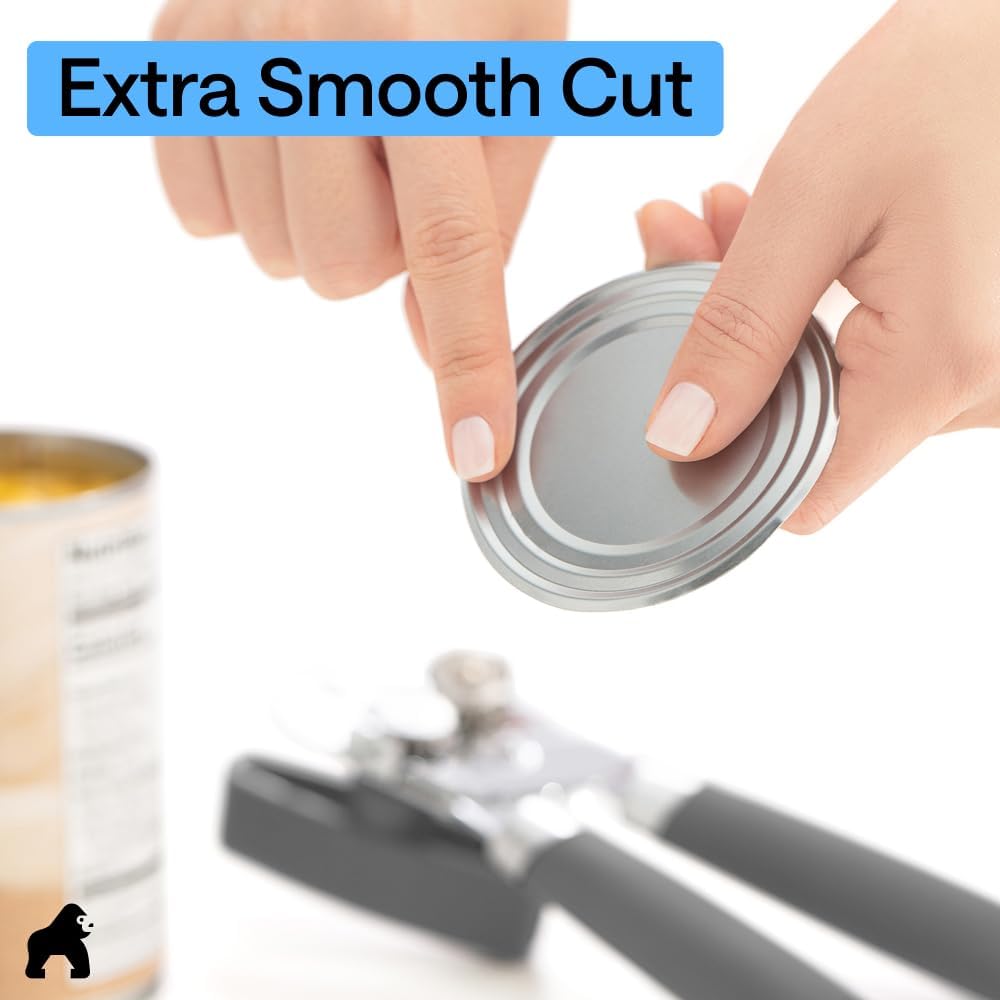 GORILLA GRIP Heavy Duty Stainless Steel Smooth Edge Manual Can Opener and Bottle Openers, US Designed, Soft Comfortable Handle, Oversized Handheld Turn Knob, Multifunctional Kitchen Tool, Black