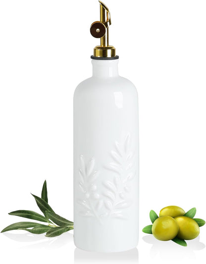 Sweejar Ceramic Olive Oil Dispenser Bottle, 17 FLOZ Oil Bottle with Spout，Porcelain Oil Dispenser for Kitchen,Cooking, Evoo, Vinegar, Soy Sauce, Pack of 1 (Beige)