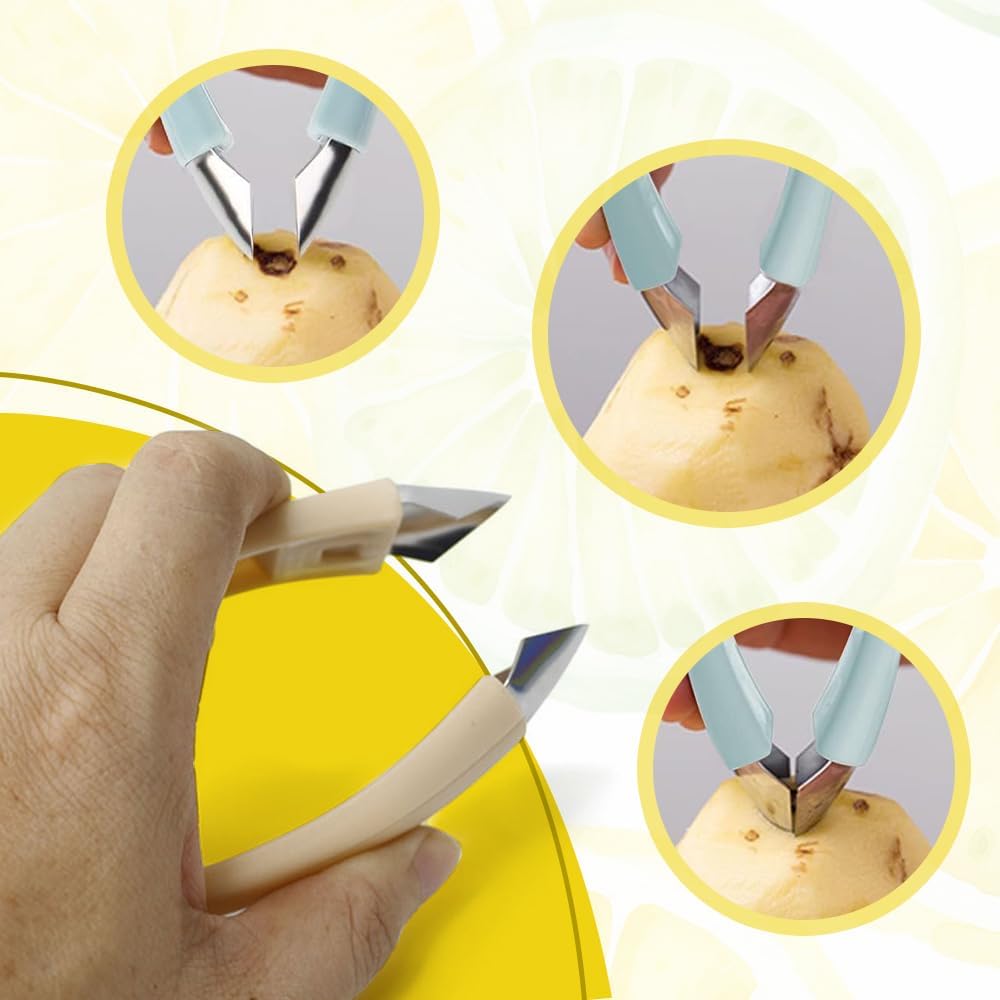Multifunctional Pineapple Eye Remover, 2024 Upgrade Strawberry Stem Remover Pineapple Eye Remover Tool, Strawberry Huller Stem Remover Fruit Eye Remover for Potato, Tomato Corer (Blue-3 Pcs)