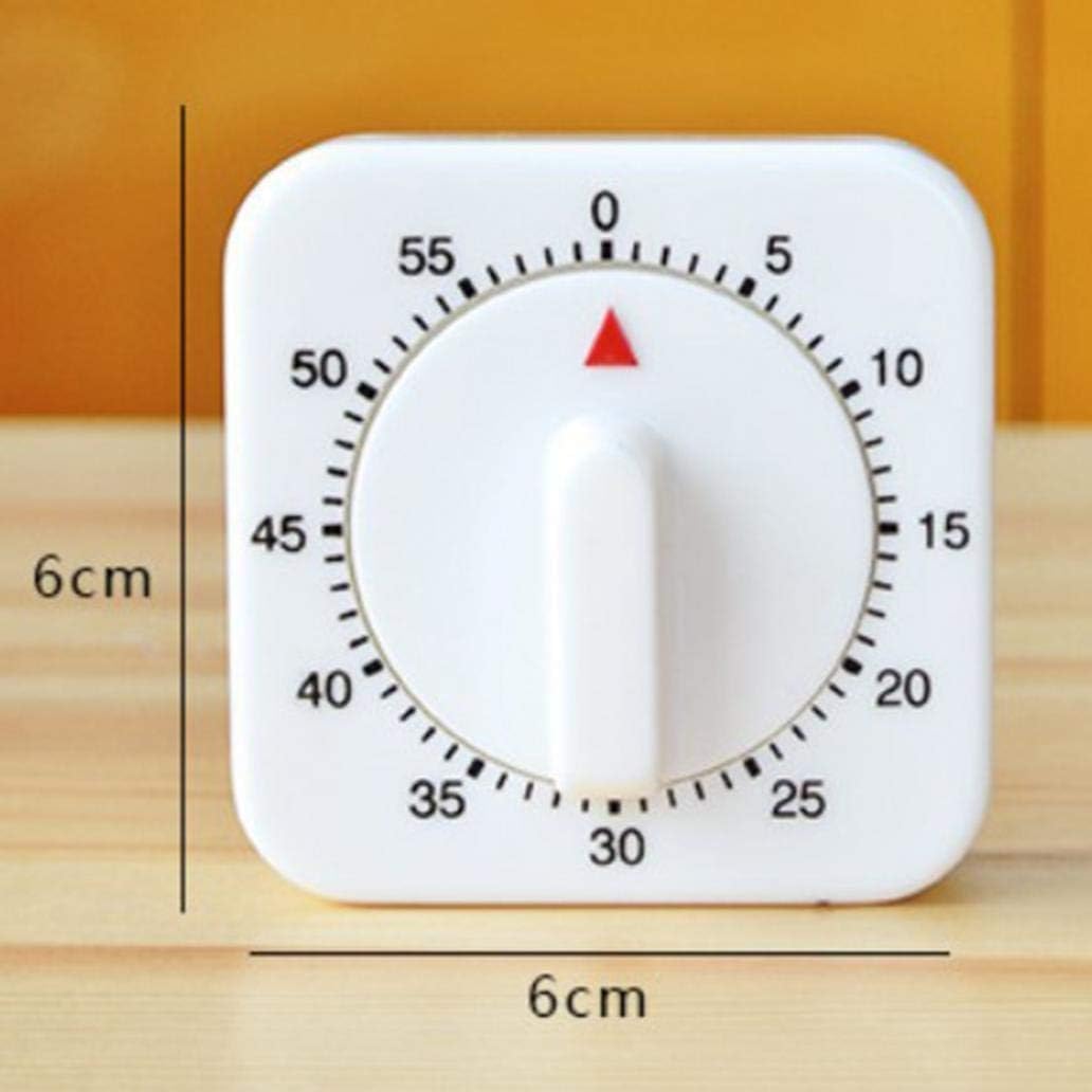 White Timer, 60 Minutes Kitchen Cook Square Timer Mechanical Countdown Alarm Clock Reminder, Thermometers and Timers
