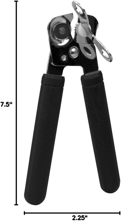 Home Basics Stainless Steel Manual Handheld Can Opener with Long Smooth Grip Rubber Handles, Black