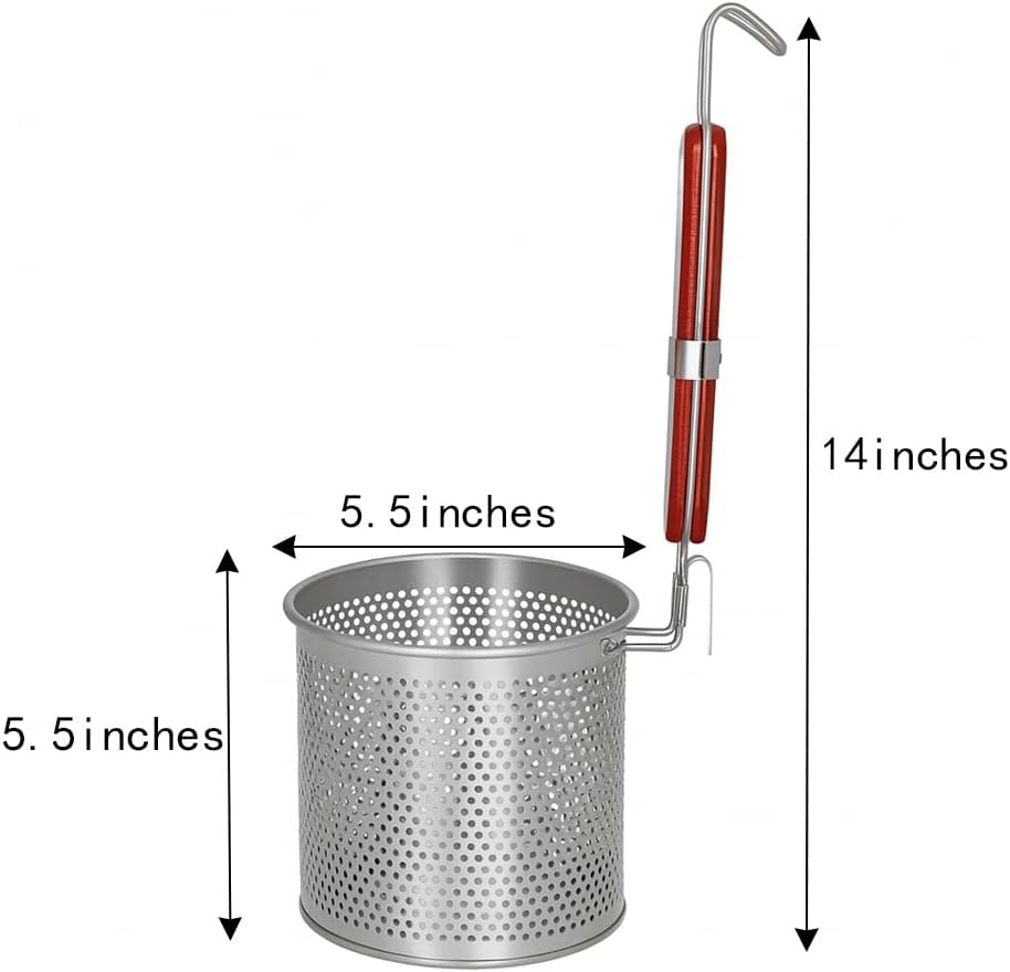 Mesh Pasta Basket Food Strainer Insert For Pot, Colander with Round Wooden Handle Stainless Steel Mesh Spider Strainer for Pasta Noodles Dumpling Vegetable