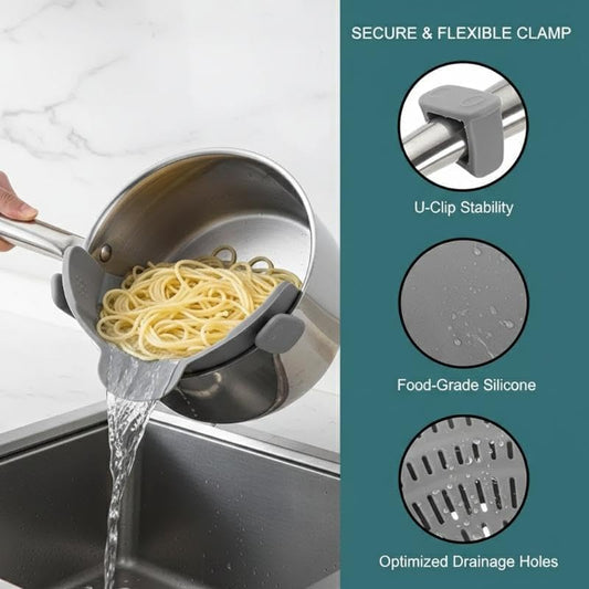 1PC Adjustable Silicone Clip On Strainer For Pots Pot Strainer Kitchen Pot Strainer Handheld Drainer For Noodles Pasta