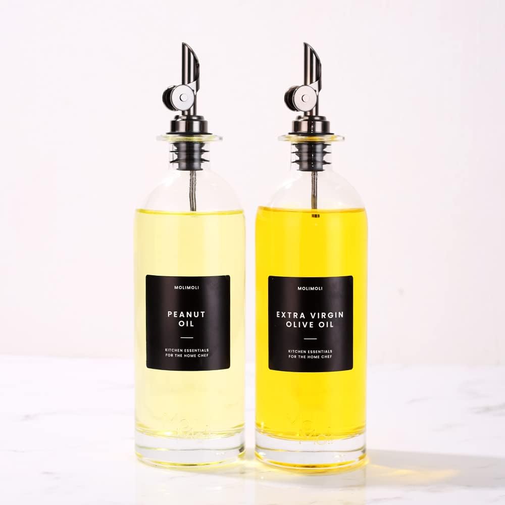 Molimoli - Premium Olive Oil Dispenser Bottles for Kitchen with Pourer - Oil and Vinegar Dispenser Set, Glass Dispenser for Kitchen, Dispenser Bottle of 350ml - Set of 2