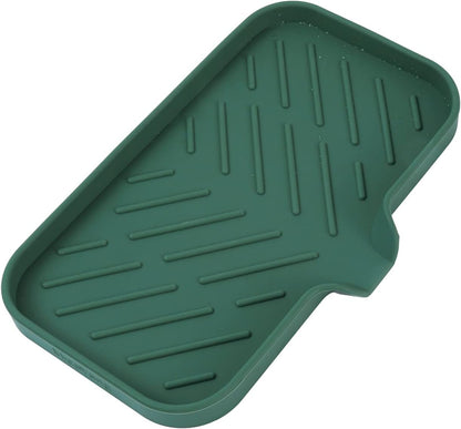 MicoYang Silicone Soap Dish with Drain Spout, Self-Draining Sink Organizer Tray for Bathroom and Kitchen, Sponges, Dispensers and Soap Holder, Non-Slip and Dishwasher Safe, Black (Compact, 4.9"×3.2")