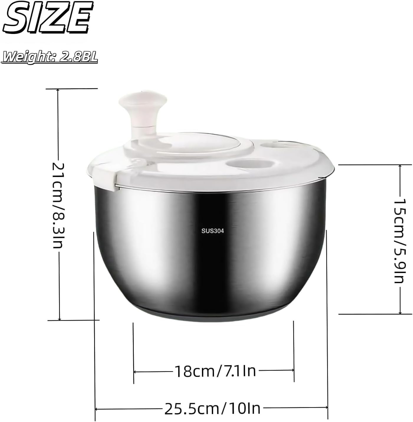 6L Stainless Steel Salad Spinner - Quick Spin Dryer for Vegetables, Lettuce, Fruit and Pasta, Commercial and Household Essential Kitchen Utensil