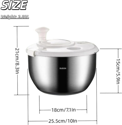 6L Stainless Steel Salad Spinner - Quick Spin Dryer for Vegetables, Lettuce, Fruit and Pasta, Commercial and Household Essential Kitchen Utensil